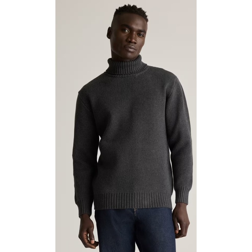 Quince Mens 100% Organic Cotton Turtleneck Sweater Charcoal Cozy Quiet Luxury